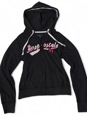 Aeropostale Black And Pink Logo Casual Zip Up Jacket